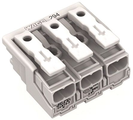 Wago 294 Series Power Supply Connector, 3-Pole, Female, 24A