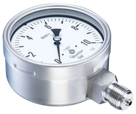 Bourdon Hydraulikdruckmessgerät 0bar ±1.0%, Ø 100mm Edelstahl Gehäuse, DKD/DAkkS-kalibriert