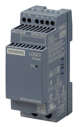Siemens LOGO!POWER Switch-Mode DIN-Schienen Netzteil 28.5W, 230V Ac, 15V Dc / 1.9A