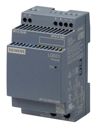Siemens LOGO!POWER Switch-Mode DIN-Schienen Netzteil 60W, 230V Ac, 15V Dc / 4A