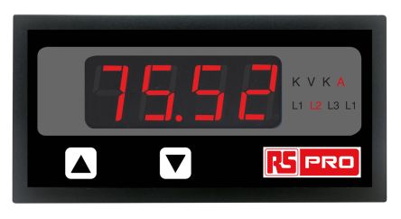 RS PRO Digitales Strommessgerät AC, 92mm X 43.5mm T. 68mm, 1 → 5 (Input)A / ±0,5 % + 1 Stelle