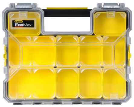 Stanley 零件收纳盒, 10储物格, 446mm x 74mm x 357mm, 带透明盖板, 黑色，黄色