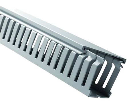 RS PRO Grey Slotted Panel Trunking - Open Slot, W25 Mm X D75mm, L2m, PVC