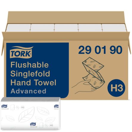 Tork Toalla De Papel FLUSHABLE / Plegado Blanco De 2 Capas, 250 X 15 Hojas De 115 X 230 (Folded) Mm, 230 X 230