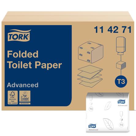 Tork Rollo De Papel Higiénico Blanco 114271, 242 Hojas, 2 Capas Advanced Folded Paper Sheets