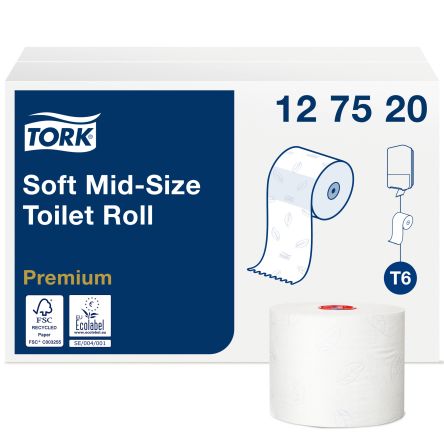 Tork Weiß Toilettenpapier, 2-lagig, 27 X Rollen Compact Mid Size Premium Mittelgroß