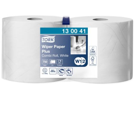 Tork Toalla De Papel Wiping Paper Plus / Rollo Blanco, 750 X 2 Hojas De 255 M X 235mm
