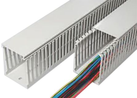 SES Sterling GN-HF-A6/4 Grey Slotted Panel Trunking - Open Slot, W25 Mm X D60mm, L2m, Halogen Free PC/ABS