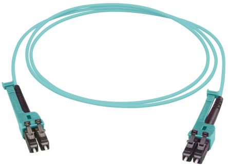 Huber+Suhner LC To LC Duplex Multi Mode OM3 Fibre Optic Cable, 2.1mm, Aqua, 2m