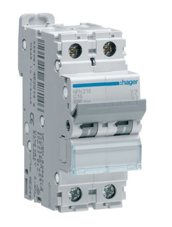 Hager Disjoncteur NGN 2P, 1A, Pouvoir De Coupure 6 KA, Montage Rail DIN