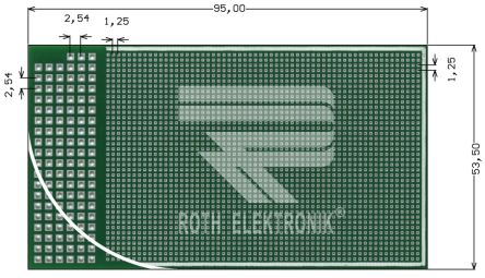 Roth Elektronik Lochraster Experimentierplatine, PCB-Stärke 0.8mm, B. 53.5mm, Steckplatine