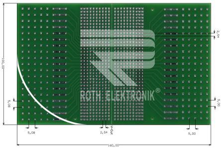 Roth Elektronik Eurocard RE640-LF, Doble Cara FR4 Con 5 X 19, 7 X 37 1.1mm De Orificio, 2.54 X 2.54mm De Paso, 160 X 100 X 1.5mm