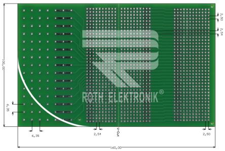 Roth Elektronik FR4Europlatine, Epoxid Glasfaser-Laminat 2, 160 X 100 X 1.5mm 35μm, PCB-Bohrung 1.1mm, Raster 2,54mm 4