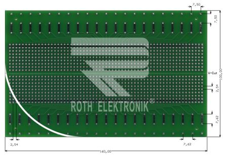 Roth Elektronik FR4Europlatine, Epoxid Glasfaser-Laminat 2, 160 X 100 X 1.5mm 35μm, PCB-Bohrung 1.1mm, Raster 2,54mm 7