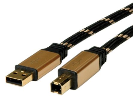 Roline USB-Kabel, USBA / USB B, 4.5m USB 2.0 Schwarz/Gold