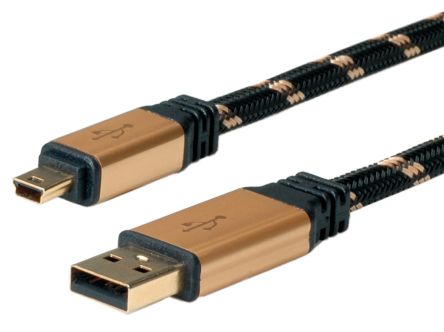 Roline USB-Kabel, USBA / Mini-USB B, 3m USB 2.0 Schwarz/Gold