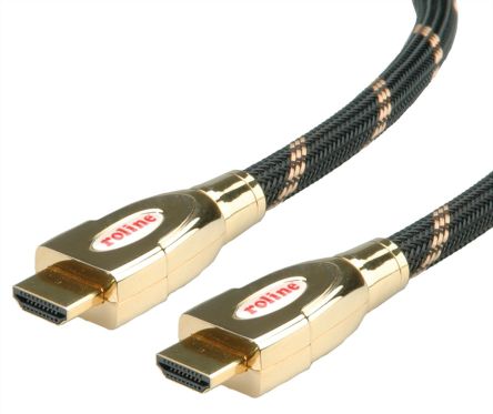 Roline HDMI-Kabel A HDMI Ethernet Stecker B HDMI Ethernet Stecker, 3m, Schwarz/Gold