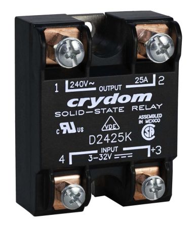 Sensata / Crydom 1 Series Solid State Relay, 25 A Load, Panel Mount, 530 V Rms Load, 32 V Dc Control