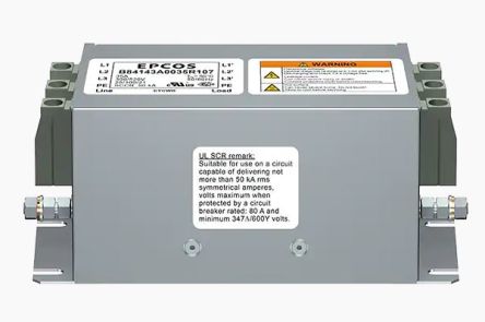 EPCOS B84143A*R107 EMV-Filter, 520 V Ac, 50A, Frontplattenmontage, Schraub, 3-phasig 3,4 MA / 50 → 60Hz