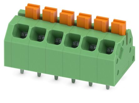 Phoenix Contact SPTAF 1/ 6-3.5-EL Series PCB Terminal Block, 6-Contact, 3.5mm Pitch, Wave Soldering, 1-Row, PCB