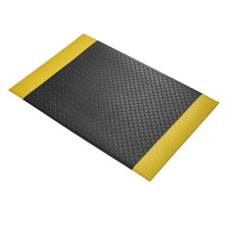RS PRO Schwarz/Gelb Anti-Ermüdungsmatte Antirutsch PVC-Schaum Fest Trocken, Einzelne, 0.9m X 0.6m X 9.5mm