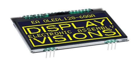 Display Visions 2.9Zoll OLED-Display 128 X 64pixels, 37 X 65mm Gelb Aktiv-Matrix, I2C, SPI Interface