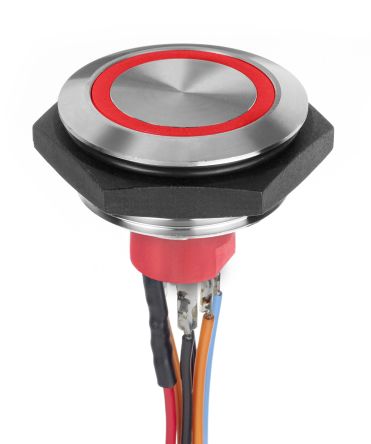 APEM Illuminated Vandal Proof Push Button Switch, Momentary, Panel Mount, 30.2mm Cutout, SPST, Red LED, 30V Dc, IP67