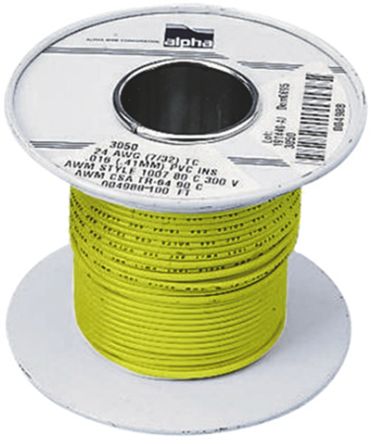 Alpha Wire Einzeladerleitung 1.32 Mm², 16 AWG 305m Gelb PVC Isoliert Ø 2.34mm 26/0,25 Mm Litzen UL1007