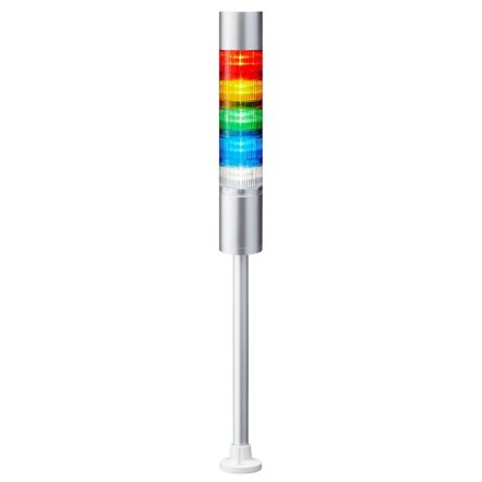 Patlite LR6 LED Signalturm 5-stufig Mehrfarbig LED Rot/Gelb/Grün/Blau/Transparent + Summer Blitz, Dauer 623.5mm