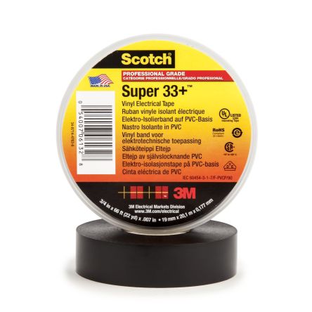 3M Scotch Super 33+ Isolierband, PVC Schwarz, 0.18mm X 19mm X 20m, -18°C Bis +105°C