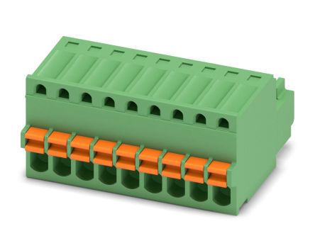 Phoenix Contact, 2.5mm Pitch, FK-MC 0.5/ 9-ST-2.5, 9 Way,, Pluggable Terminal Block, Plug, Cable Mount, Spring Cage