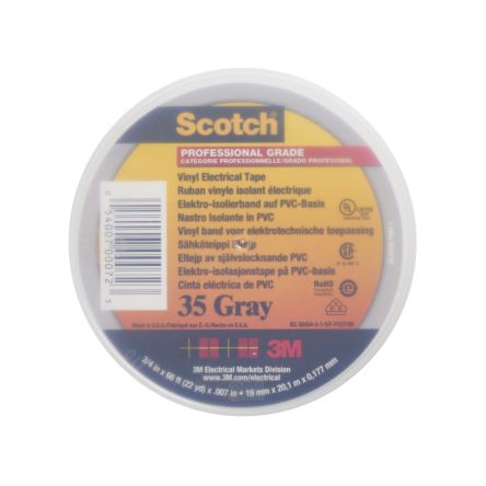 SCOTCH 35 GRIS 20 X 19  Ruban isolant 3M Scotch 35 en PVC Gris