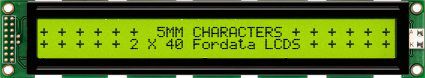Fordata FC Alphanumerische LCD-Anzeige, Alphanumerisch Zweizeilig, 40 Zeichen, Hintergrund Gelbgrün Reflektiv