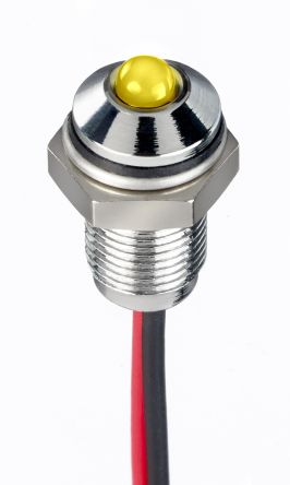 RS PRO LED Schalttafel-Anzeigelampe Gelb 21.6 → 26.4V Dc, Montage-Ø 6mm, Leiter