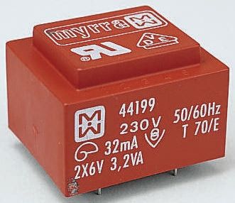 Myrra Transformateur Pour Circuit Imprimé, 2 X 24V C.a., 230V C.a., 3.2VA, 2 Sorties
