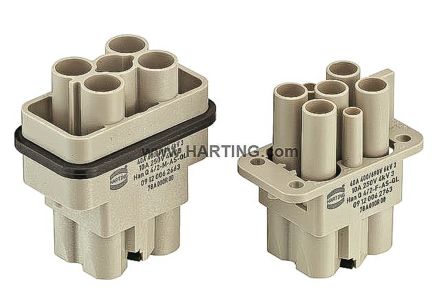 HARTING Heavy Duty Power Connector Insert, 40A, Male, Han Q Series, 6 Contacts