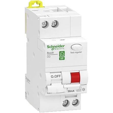 Schneider Electric Disjoncteur Différentiel Magnéto-thermique 10A 1P, Sensibilité 30mA Type C, Montage Rail DIN, Resi9