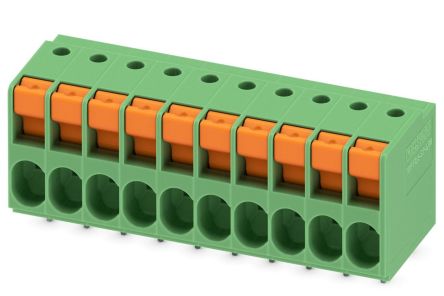 Phoenix Contact TDPT 2.5/ 10-SP-5.08 Series PCB Terminal Block, 10-Contact, 5.08mm Pitch, Through Hole Mount, 1-Row,