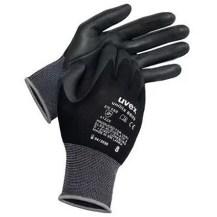 Uvex Unilite 6605 Arbeitshandschuhe, Größe 7, S, Allgemeine Anwendungen, Nylon Schwarz 1Paar Stk.