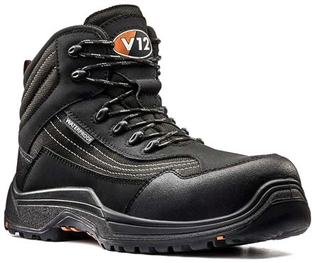 V12 Footwear Caiman Sicherheitsstiefel Schwarz, Mit Zehen-Schutzkappe EN20345 S3, Größe 41 / UK 7