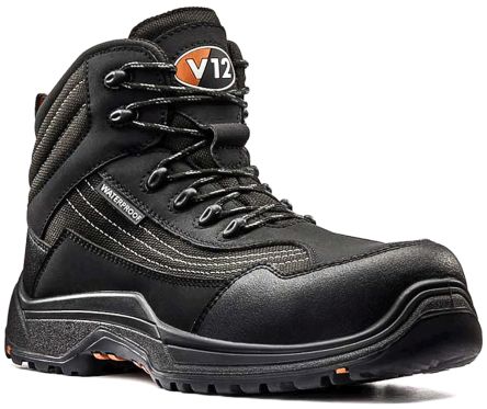 V12 Footwear Caiman Sicherheitsstiefel Schwarz, Mit Zehen-Schutzkappe EN20345 S3, Größe 44 / UK 10