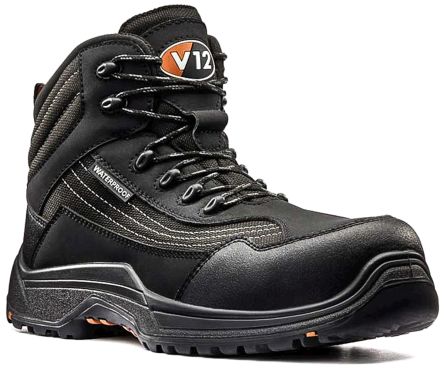 V12 Footwear Caiman Sicherheitsstiefel Schwarz, Mit Zehen-Schutzkappe EN20345 S3, Größe 46 / UK 11