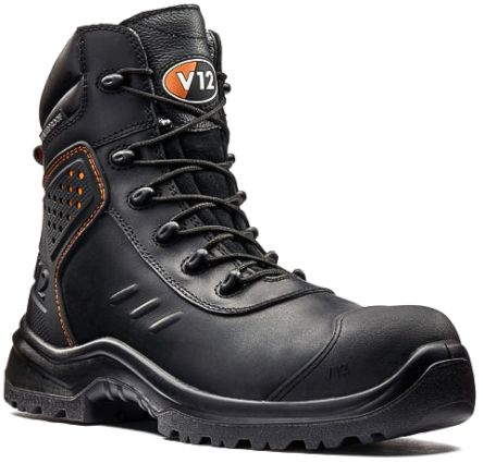 V12 Footwear Defender Sicherheitsstiefel Schwarz, Mit Zehen-Schutzkappe EN20345 S3, Größe 43 / UK 9