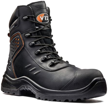 V12 Footwear Defender Sicherheitsstiefel Schwarz, Mit Zehen-Schutzkappe EN20345 S3, Größe 47 / UK 12