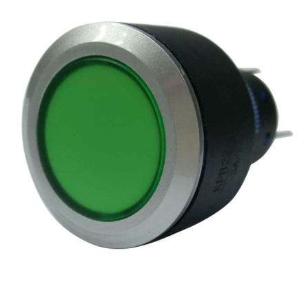 RS PRO Interruptor De Botón Pulsador, Color De Botón Verde, SPDT, Acción Momentánea, 3 A, 5 A, 250V Ac, Montaje En
