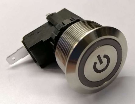 RS PRO Illuminated Push Button Switch, Momentary, Panel Mount, 25.2mm Cutout, SPST, White LED, 250 / 125V Ac, IP67