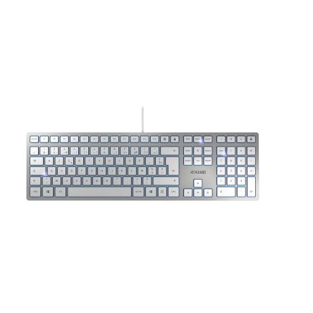 CHERRY KC 6000 SLIM Tastatur AZERTY Kabelgebunden Silber, Weiß USB, 440 X 130 X 15mm