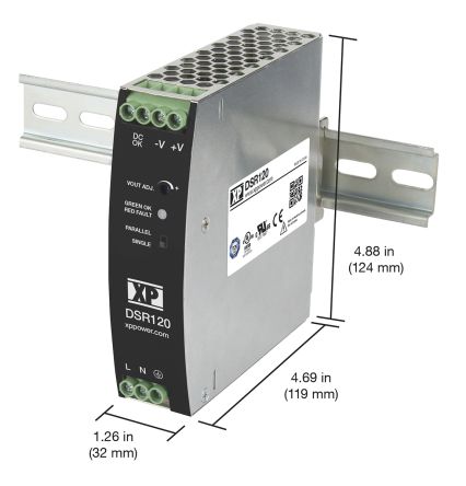 XP Power DSR120 DIN-Schienen Netzteil 120W, 85 → 264V Ac, 48V Dc / 2.5A