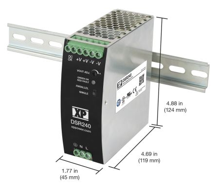 XP Power DSR240 DIN Rail Power Supply, 85 → 264V Ac Ac Input, 24V Dc Dc Output, 10A Output, 240W