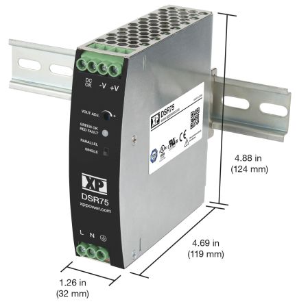 XP Power DSR75 DIN Rail Power Supply, 85 → 264V Ac Ac Input, 48V Dc Dc Output, 1.6A Output, 75W